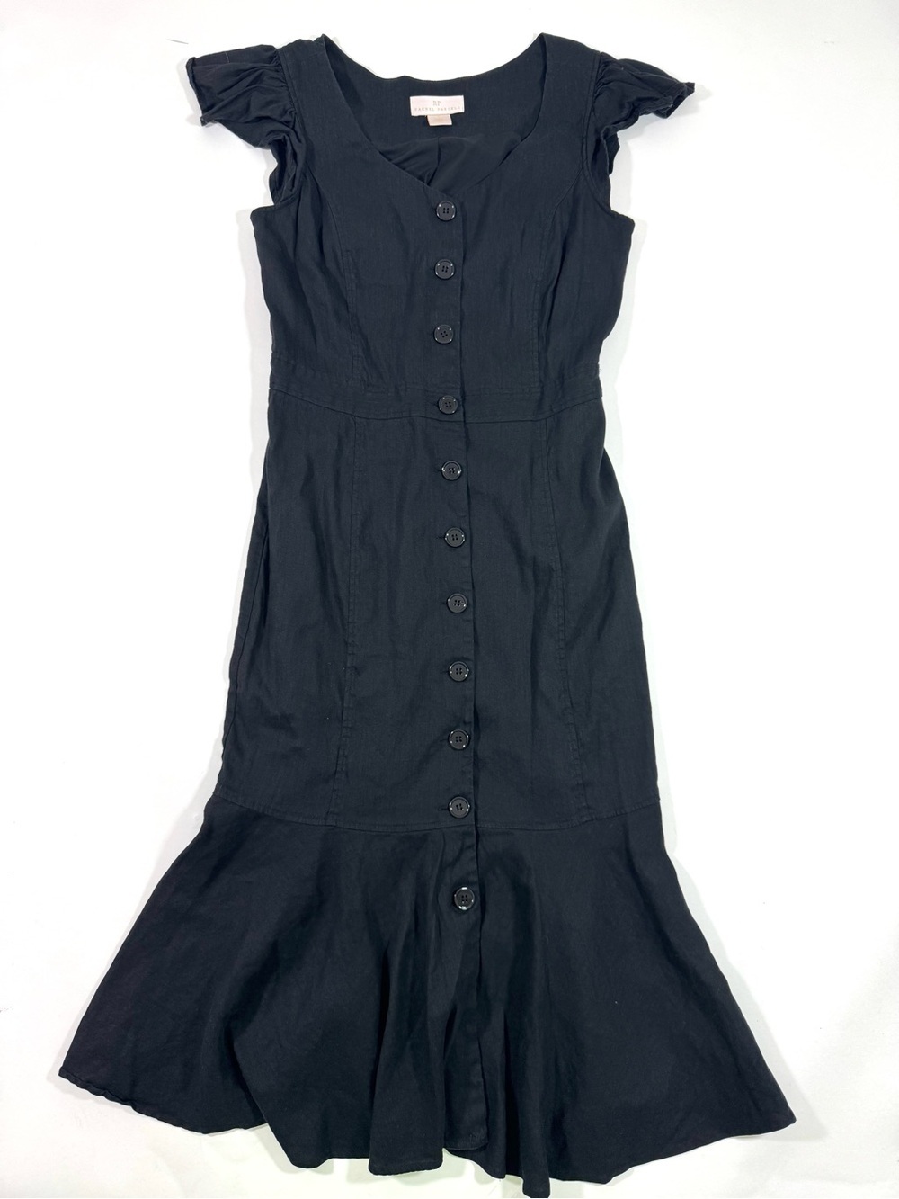 Rachel Parcell Linen Blend Midi Dress Black Flutter Sleeve